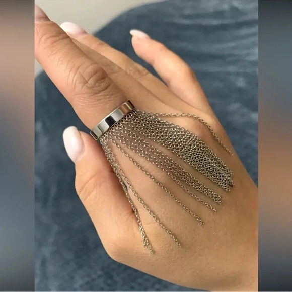 Anthropologie Metallic Chain Tassel Stainless Steel Waterproof Ring - Picture 7 of 15